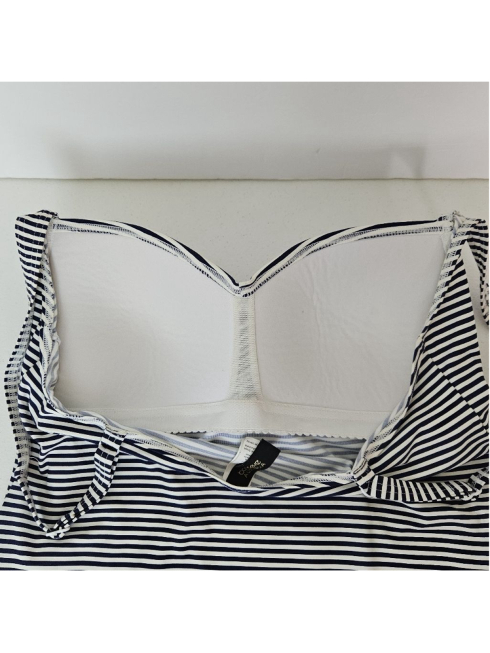 Bond-Eye Australia Striped Mini Dress Size 10 White Navy Built in Bra - Picture 3 of 11